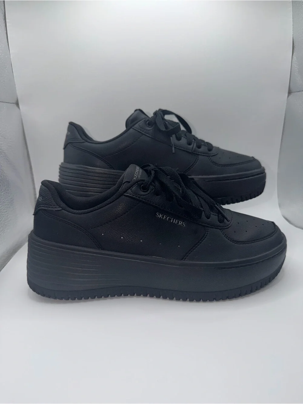 Skechers Black Platform Lace-Up Sneakers